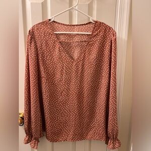 V-neck polkadot long sleeve blouse